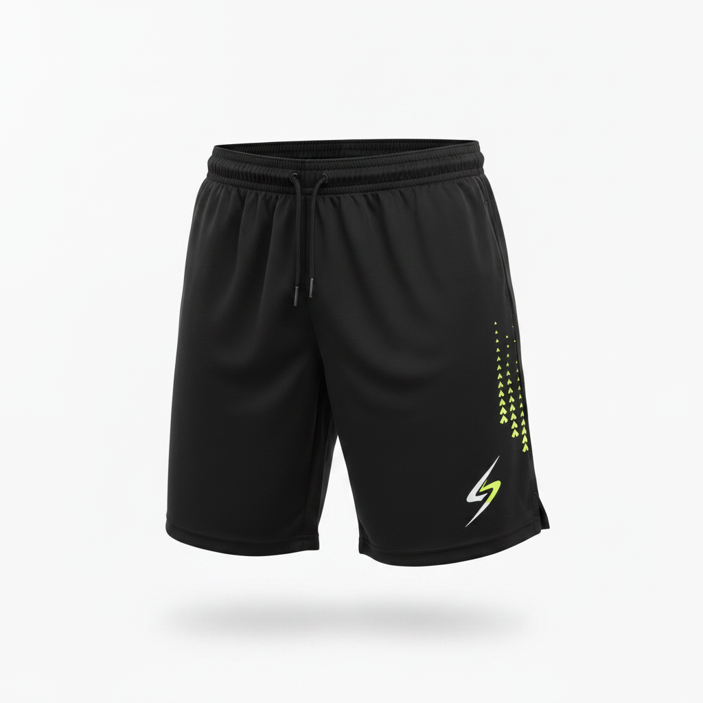 Close-up of Swish Performance Badminton Shorts fabric and drawstring detail, square format